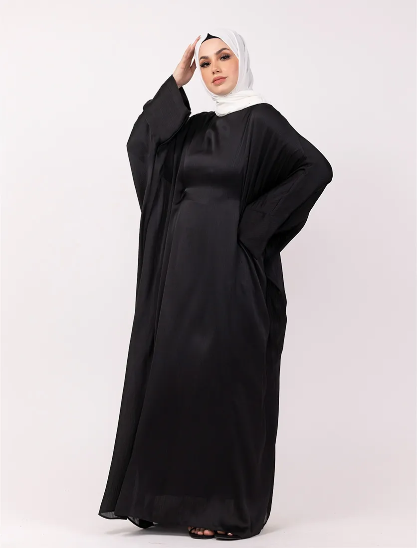 Black Chiffon Satin Batwing 